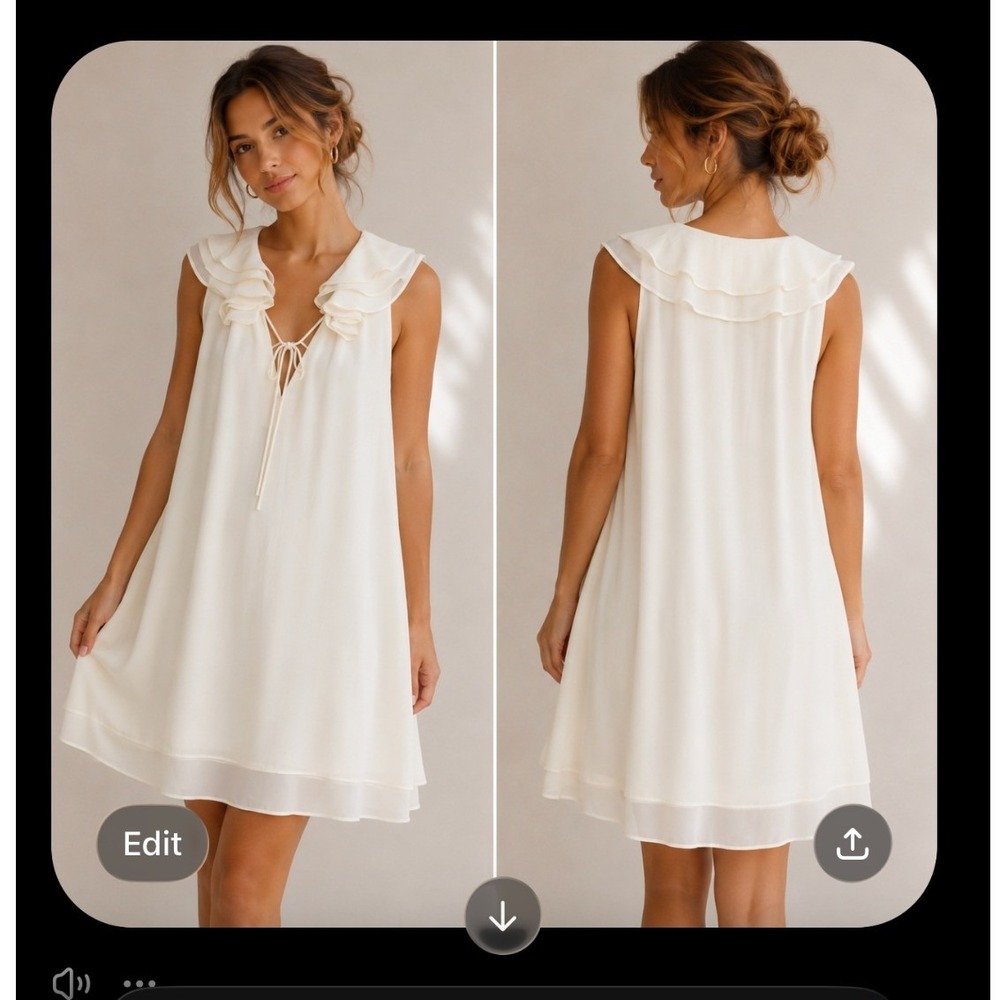 Amanda Uprichard Ivory Dress Medium Quiet Luxury Minimalist Clean Girl Ruffle - Picture 1 of 11